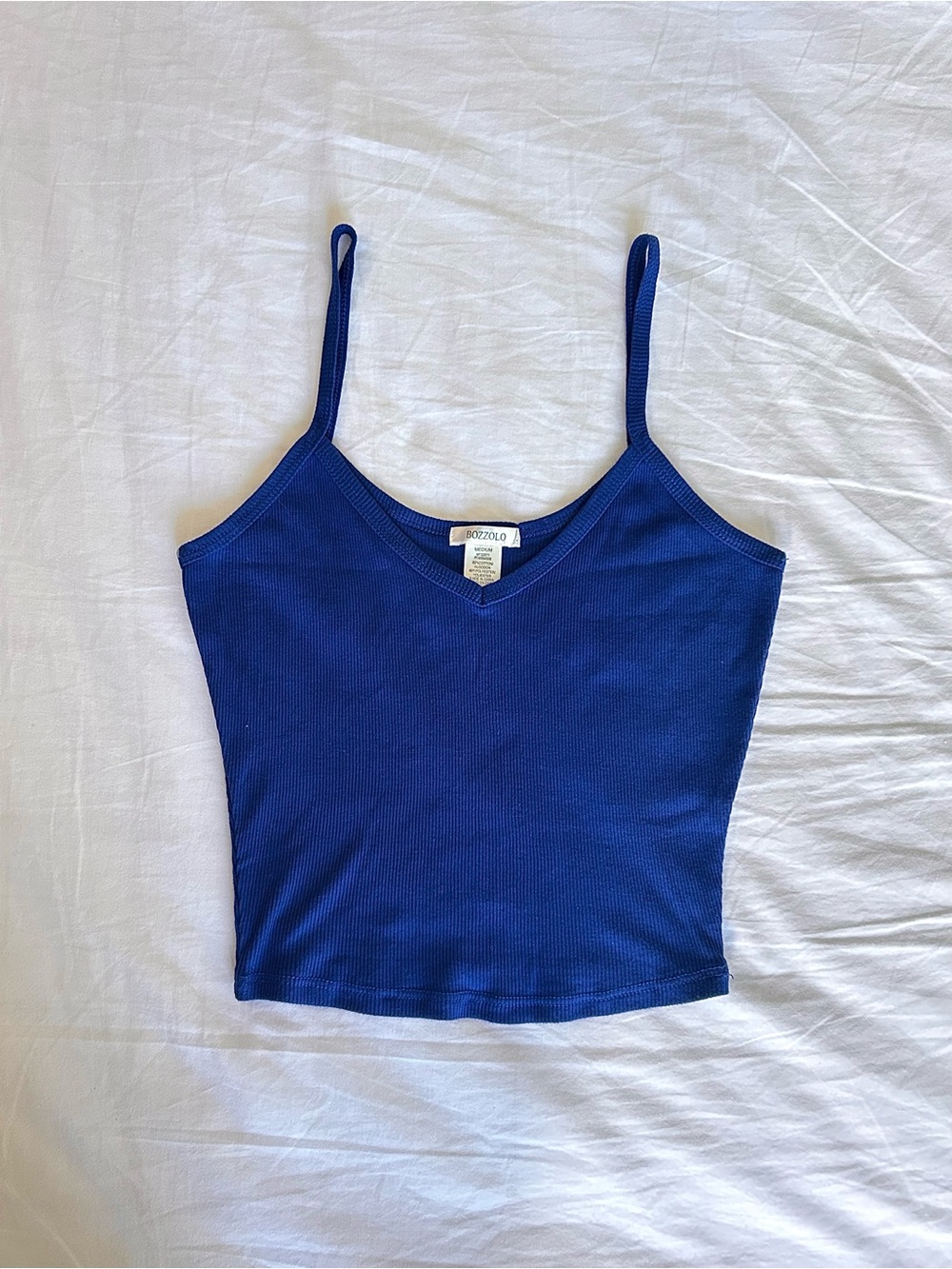 Bozzolo Royal Blue Ribbed Spaghetti-Strap Camisole